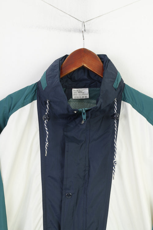 Active Blue Marlin Men L Veste Vert Vintage Léger Nylon Imperméable À Capuche Fermeture Éclair Complète Top