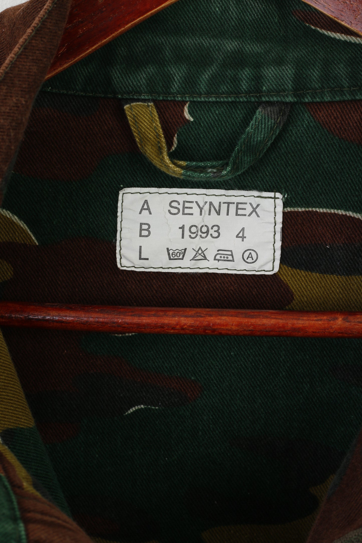 Seyntex Men L Jacket Khaki Camouflage Military Paratrooper 90s Army Zip Up Top