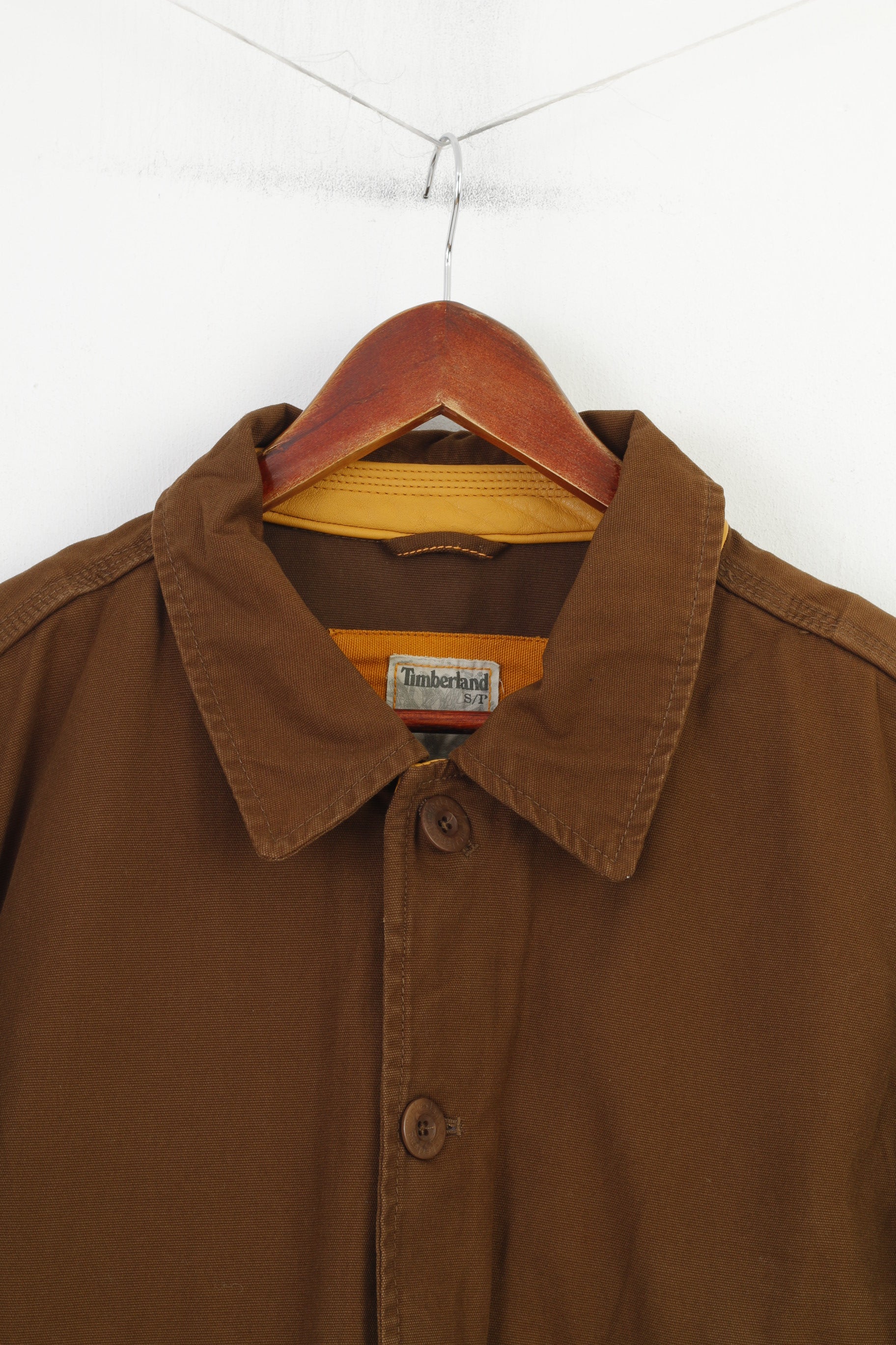 Timberland Men S Jacket Brown Cotton Zip Up Classic Vintage Western Bottoms Collar  Top