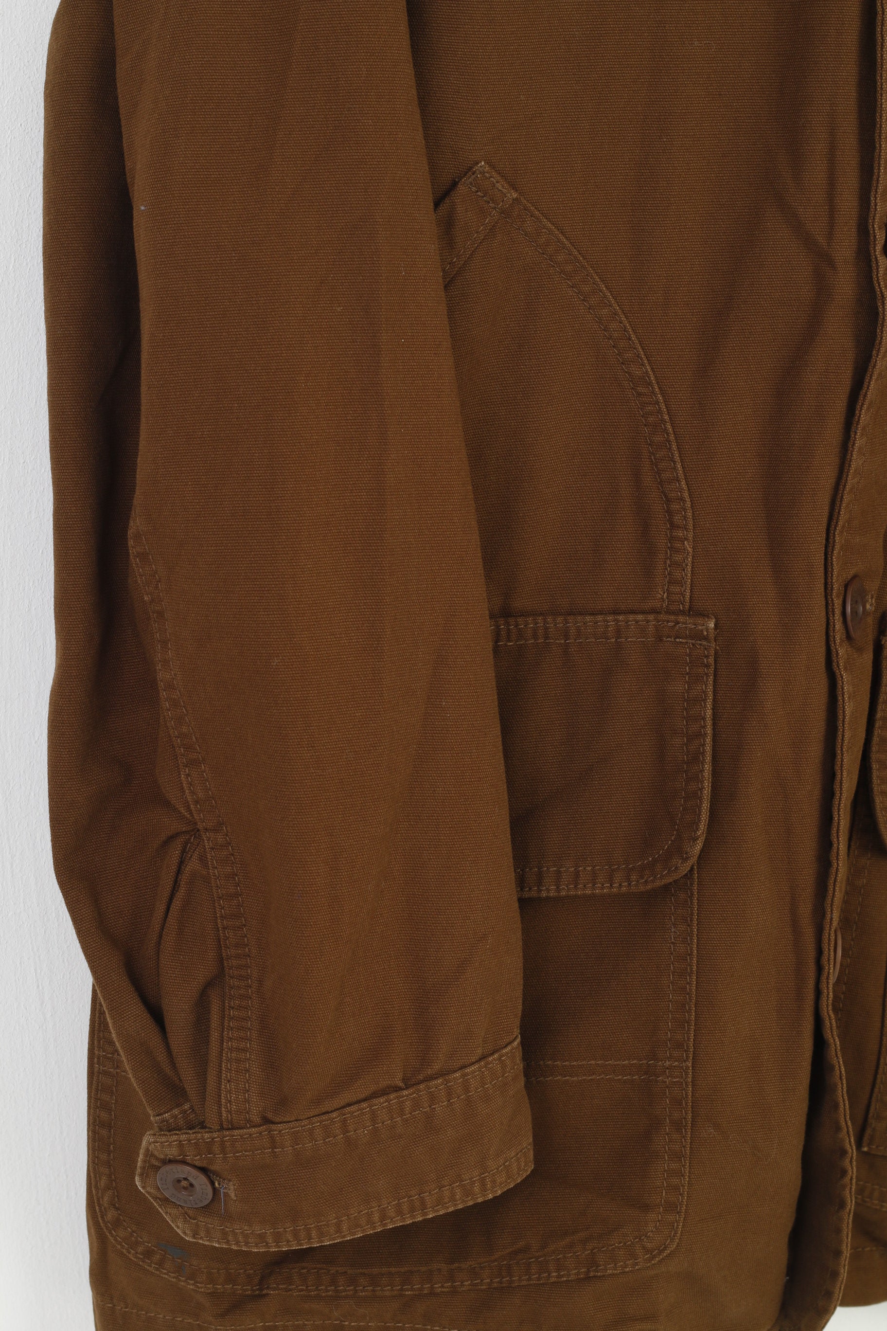 Timberland Men S Jacket Brown Cotton Zip Up Classic Vintage Western Bottoms Collar  Top