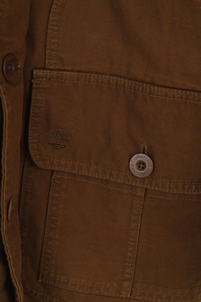 Timberland Men S Jacket Brown Cotton Zip Up Classic Vintage Western Bottoms Collar  Top