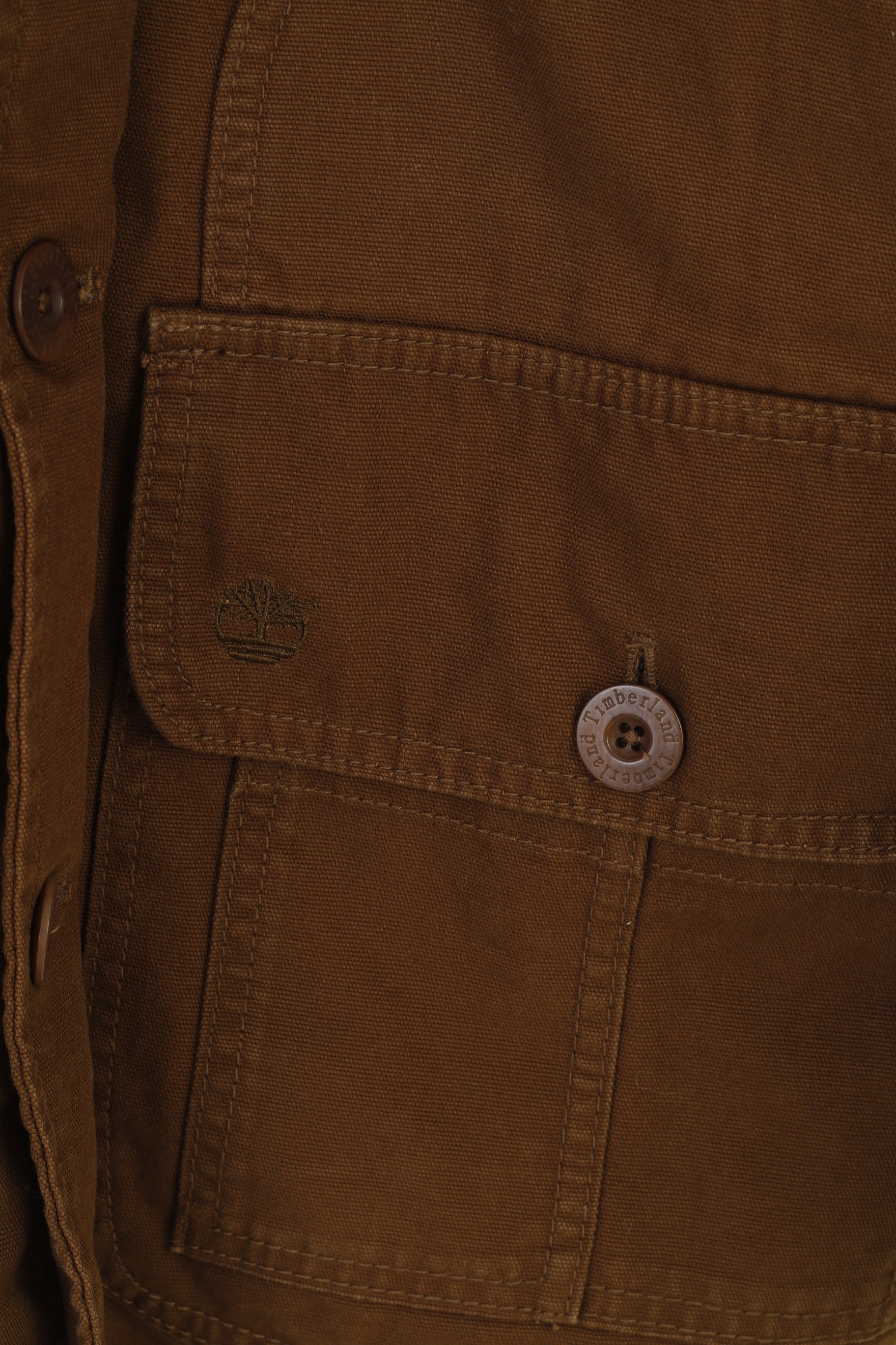 Timberland Men S Jacket Brown Cotton Zip Up Classic Vintage Western Bottoms Collar  Top