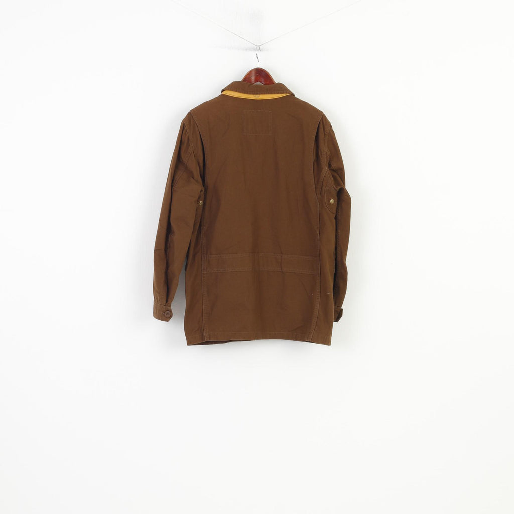 Timberland Men S Jacket Brown Cotton Zip Up Classic Vintage Western Bottoms Collar  Top