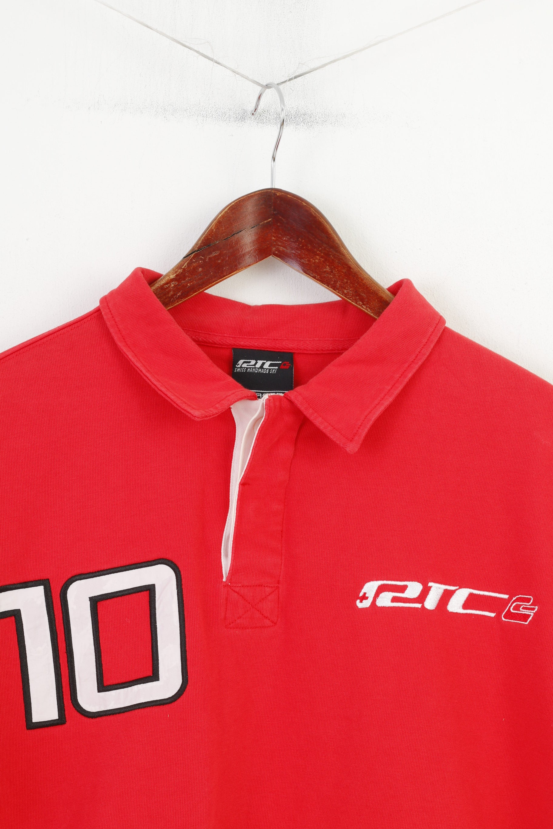 RTC Swiss Handmade Ski Men XL Polo Shirt Red Collar Short Sleeve Buttons Detailed #10 Vintage Top