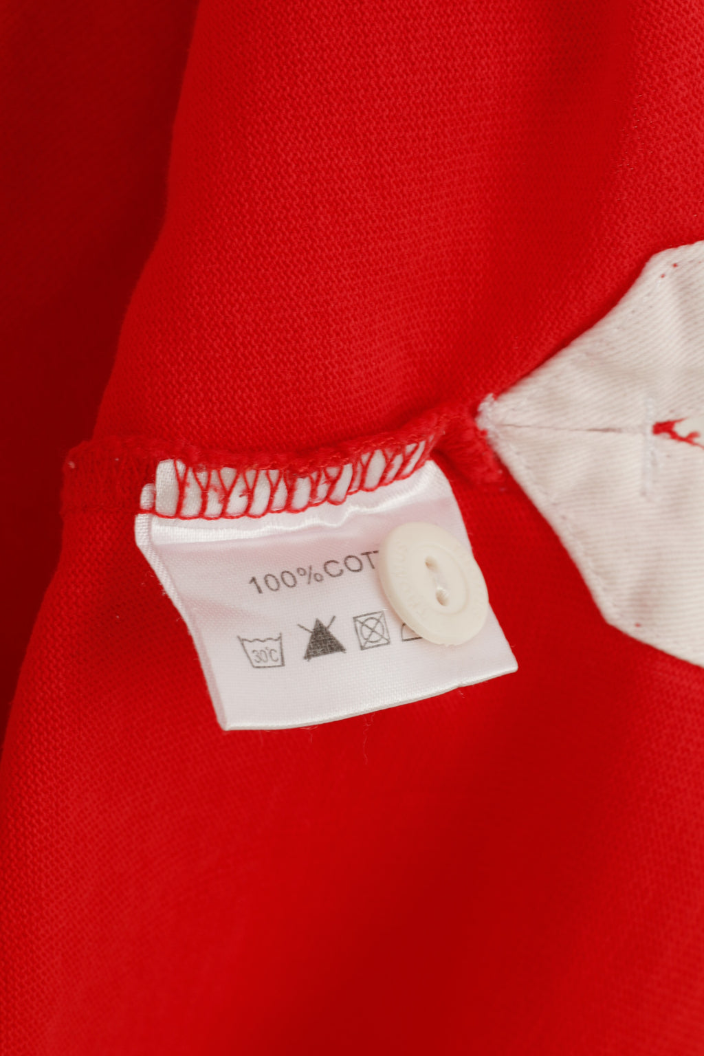 Polo XL da uomo da sci fatta a mano svizzera RTC, colletto rosso, maniche corte, bottoni, top vintage n. 10 dettagliato