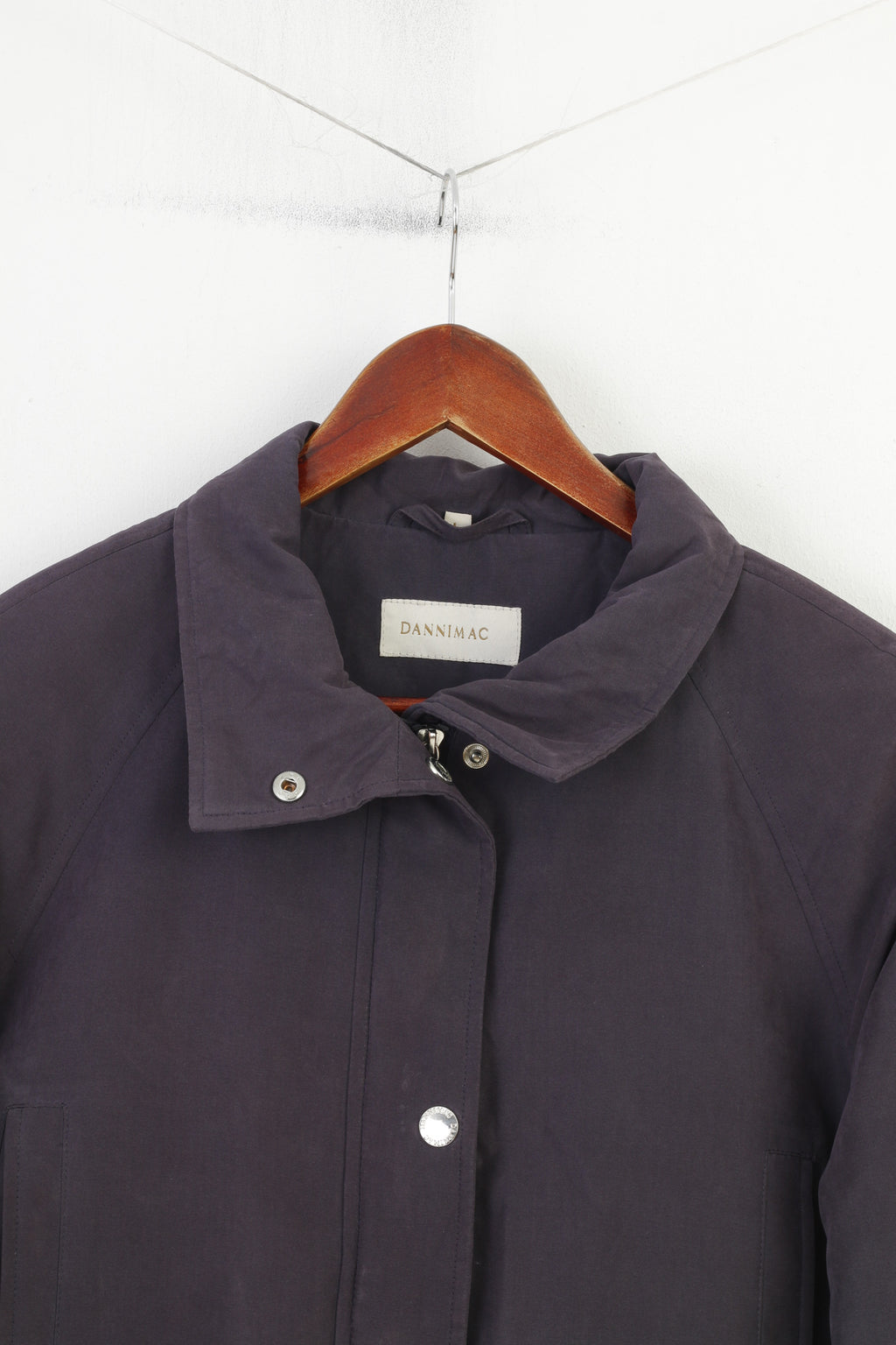 Dannimac Women L Jacket Navy Full Zipper Pockets Shoulder Pads Light Coat Top