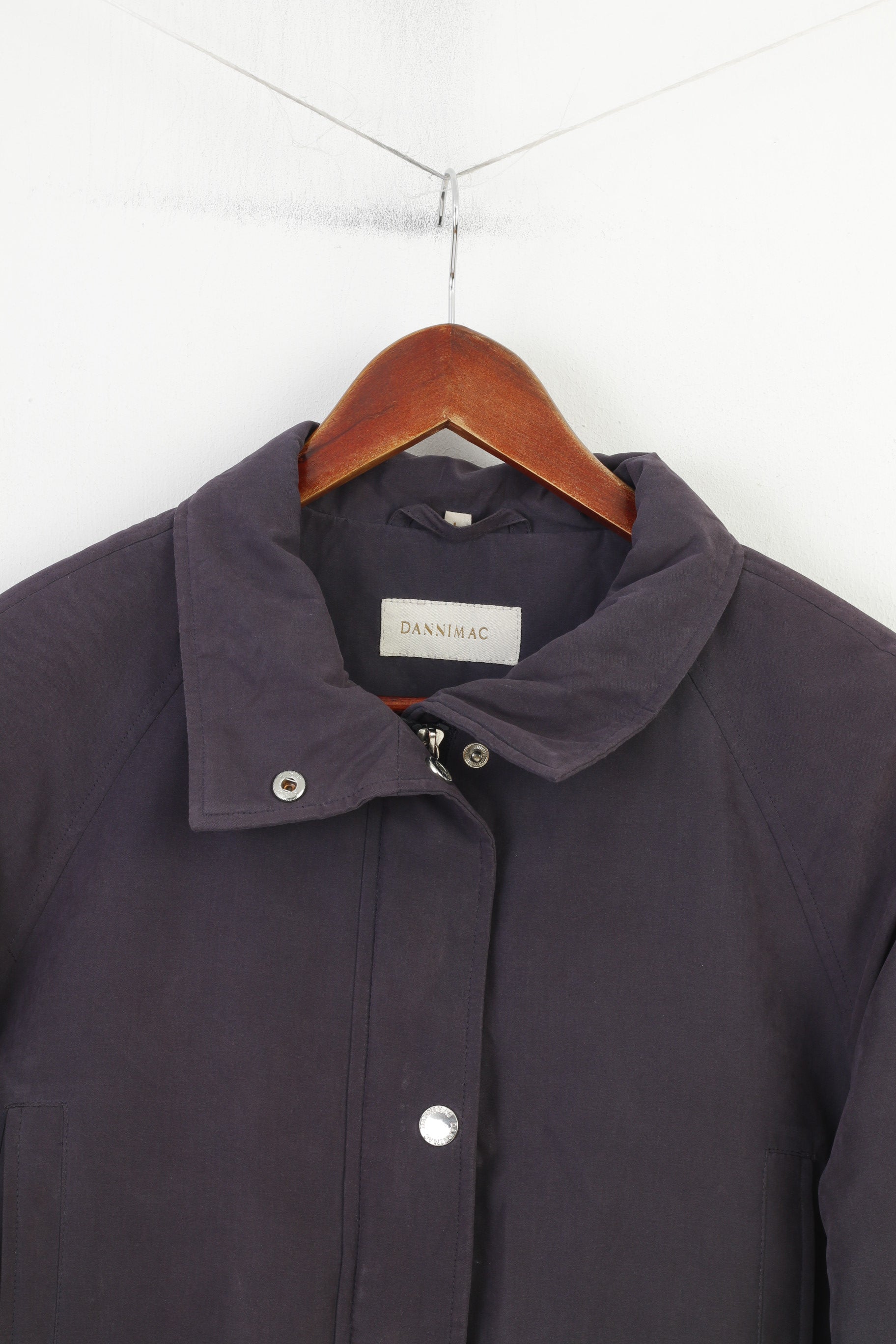 Dannimac Women L Jacket Navy Full Zipper Pockets Shoulder Pads Light Coat Top