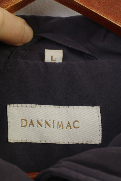 Dannimac Women L Jacket Navy Full Zipper Pockets Shoulder Pads Light Coat Top
