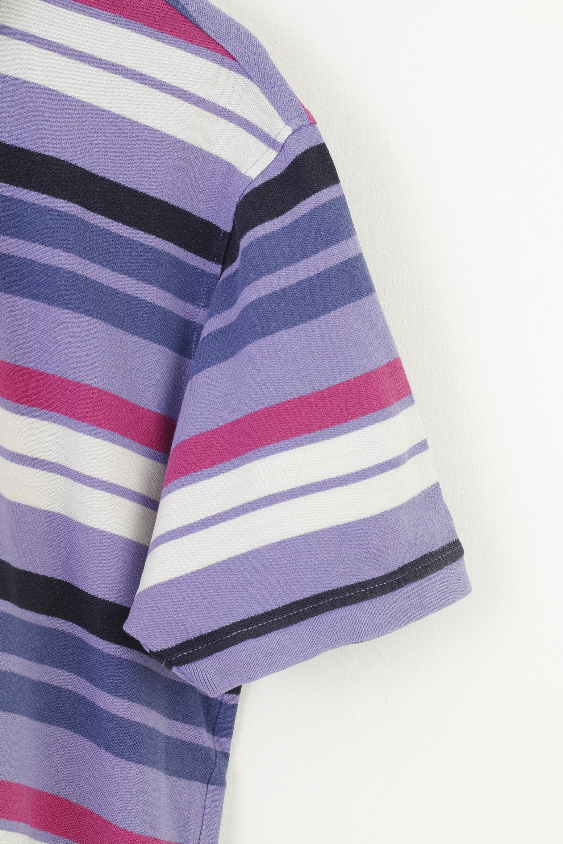 James Pringle Men XL Polo Shirt Purple Striped Cotton Classic Collar Short Sleeve Top