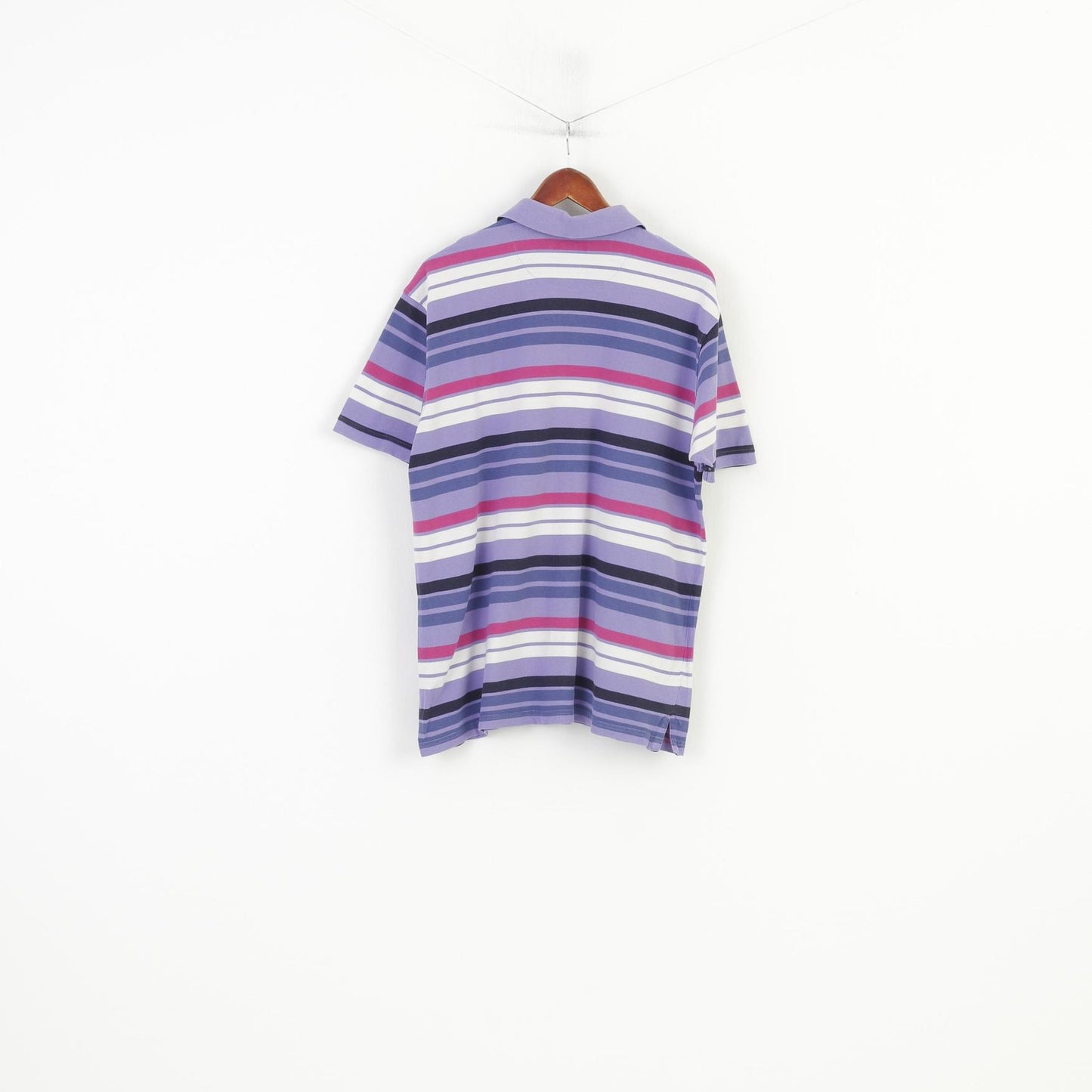 James Pringle Men XL Polo Shirt Purple Striped Cotton Classic Collar Short Sleeve Top