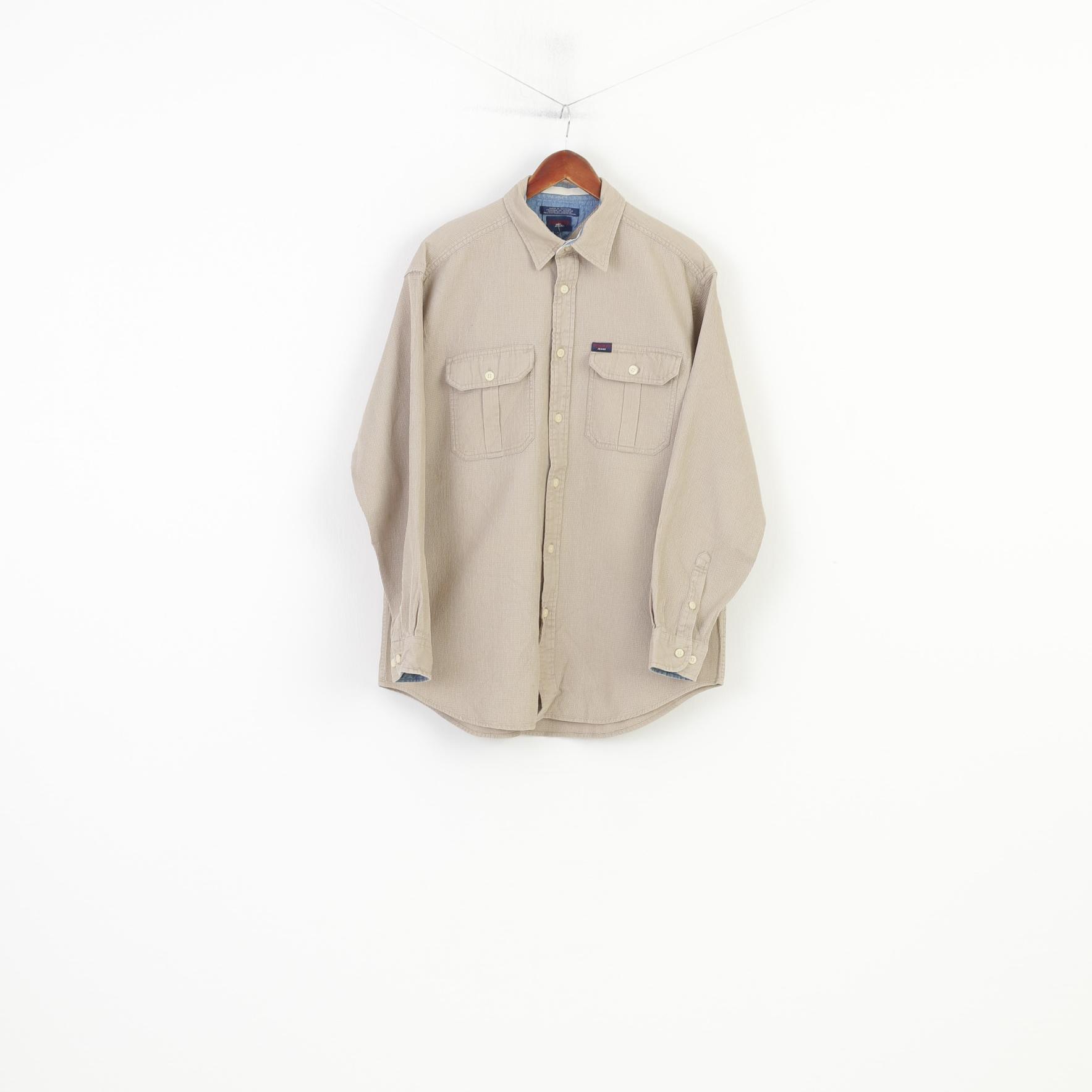 Tommy Jeans Men M Casual Shirt Beige Cotton Vintage '90  Long Sleeve Classic Top