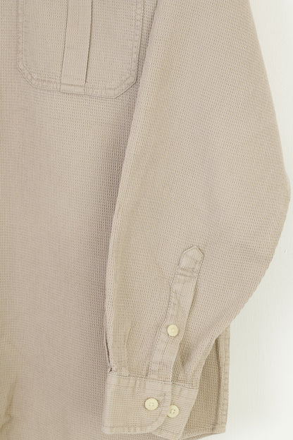 Tommy Jeans Men M Casual Shirt Beige Cotton Vintage '90  Long Sleeve Classic Top