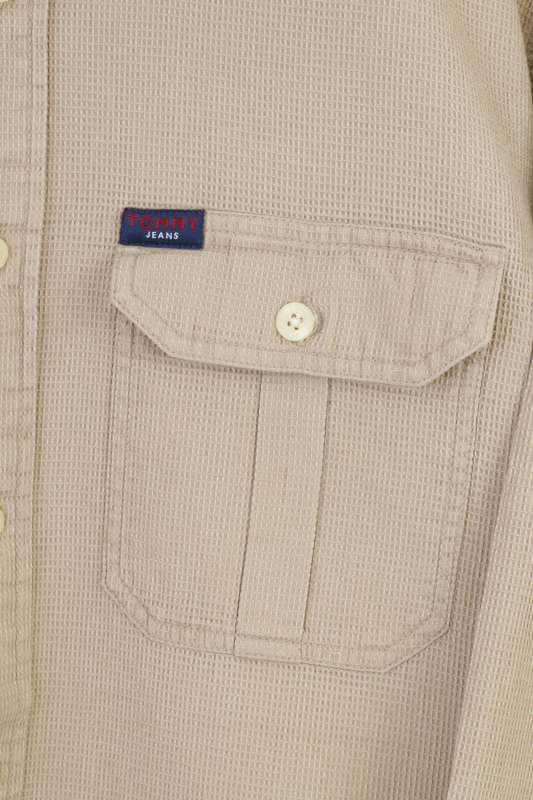 Tommy Jeans Men M Casual Shirt Beige Cotton Vintage '90  Long Sleeve Classic Top