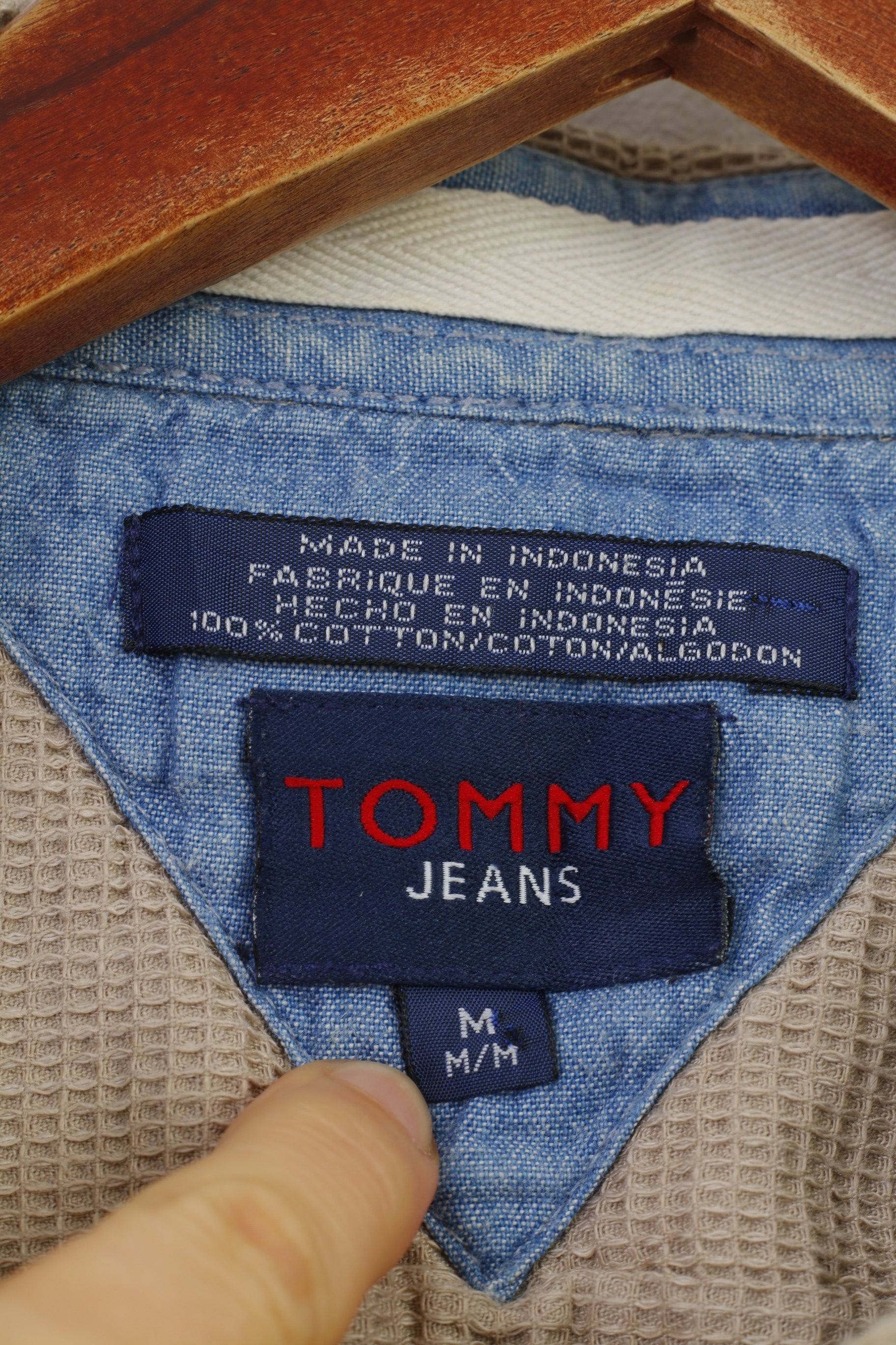 Tommy Jeans Men M Casual Shirt Beige Cotton Vintage '90  Long Sleeve Classic Top