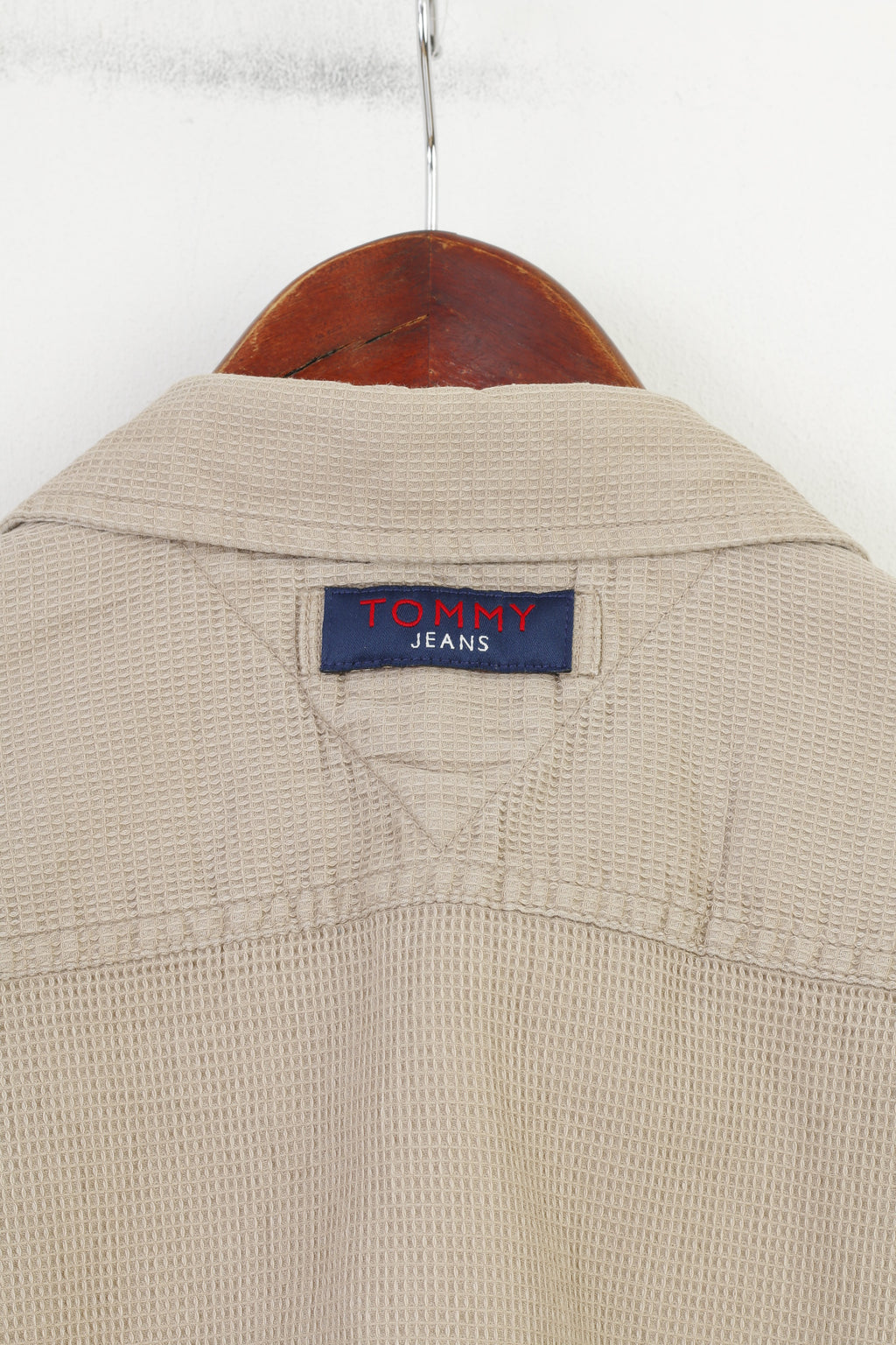 Tommy Jeans Men M Casual Shirt Beige Cotton Vintage '90  Long Sleeve Classic Top
