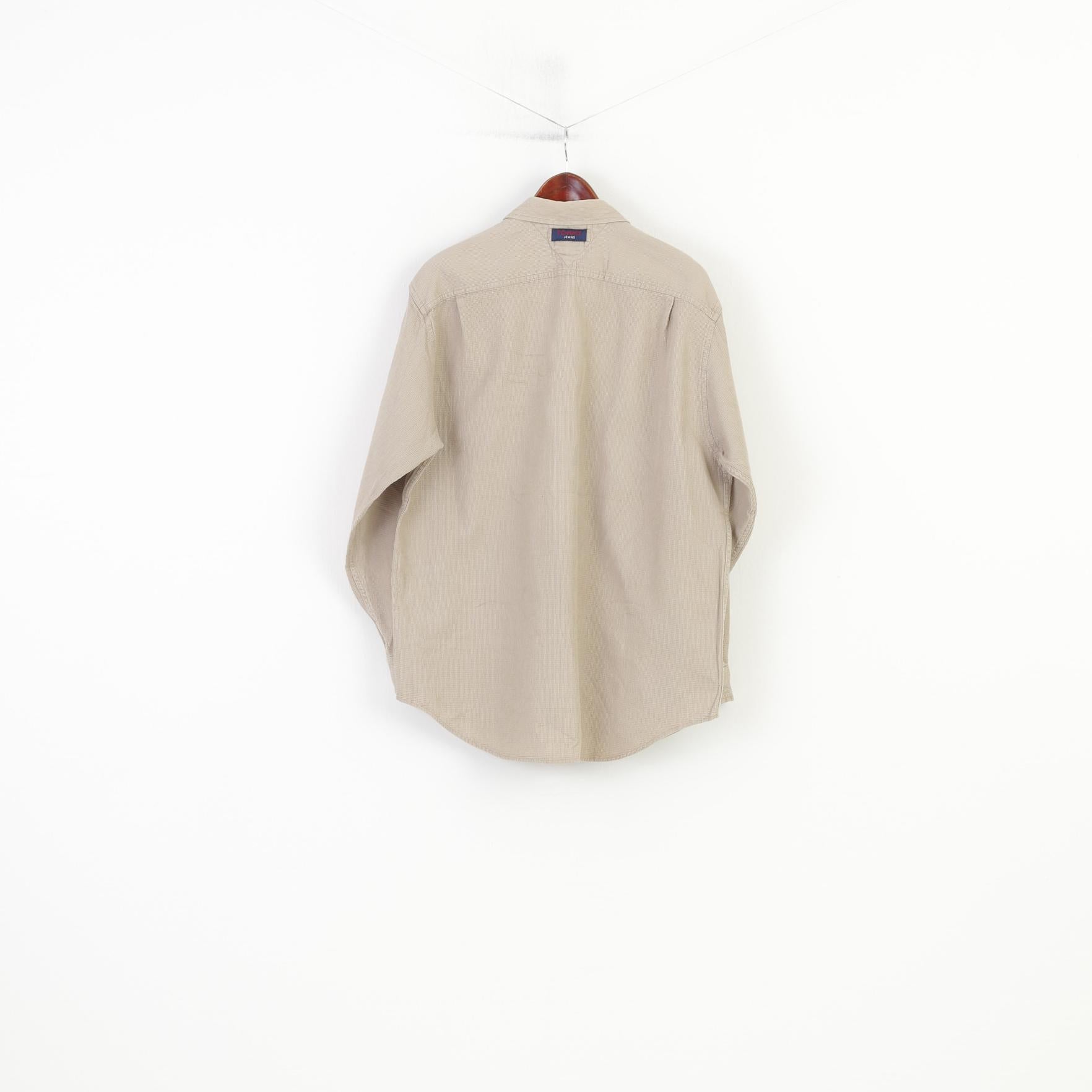 Tommy Jeans Men M Casual Shirt Beige Cotton Vintage '90  Long Sleeve Classic Top