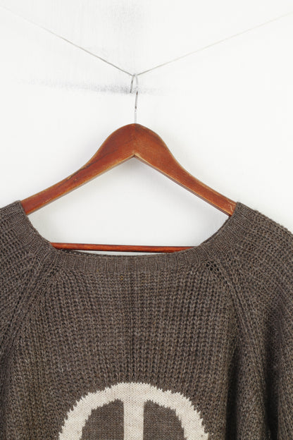 Vintage Women S Jumper Brown Wool Mohair Blend Peace 2/3 Sleeve Knitwear  Made in Italy Vintage Top