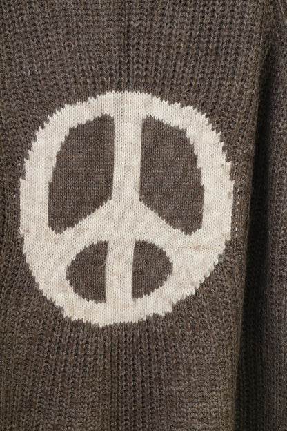 Vintage Women S Jumper Brown Wool Mohair Blend Peace 2/3 Sleeve Knitwear  Made in Italy Vintage Top