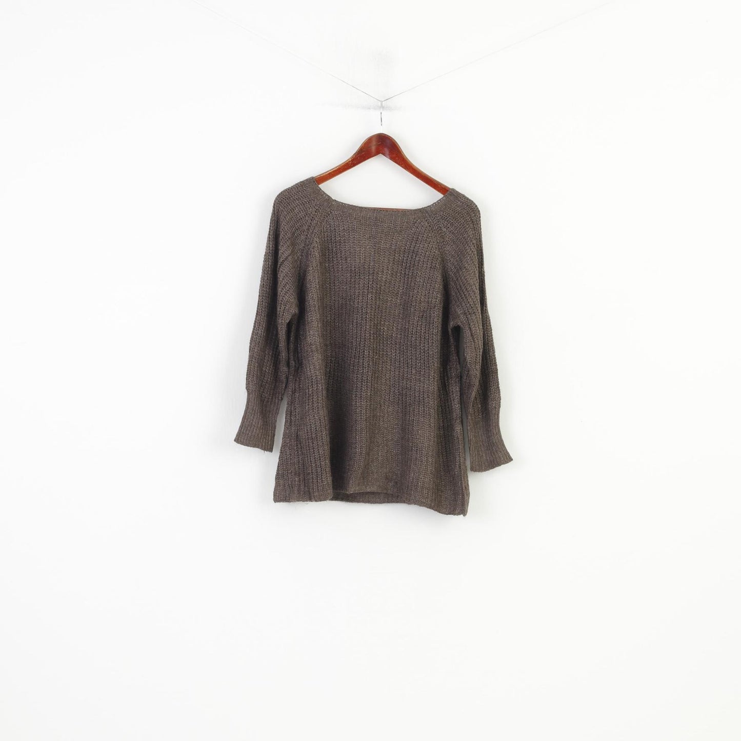 vintage Femme S Jumper Marron Laine Mohair Mélange Paix 2/3 Manches Tricots Made in Italy vintage Top