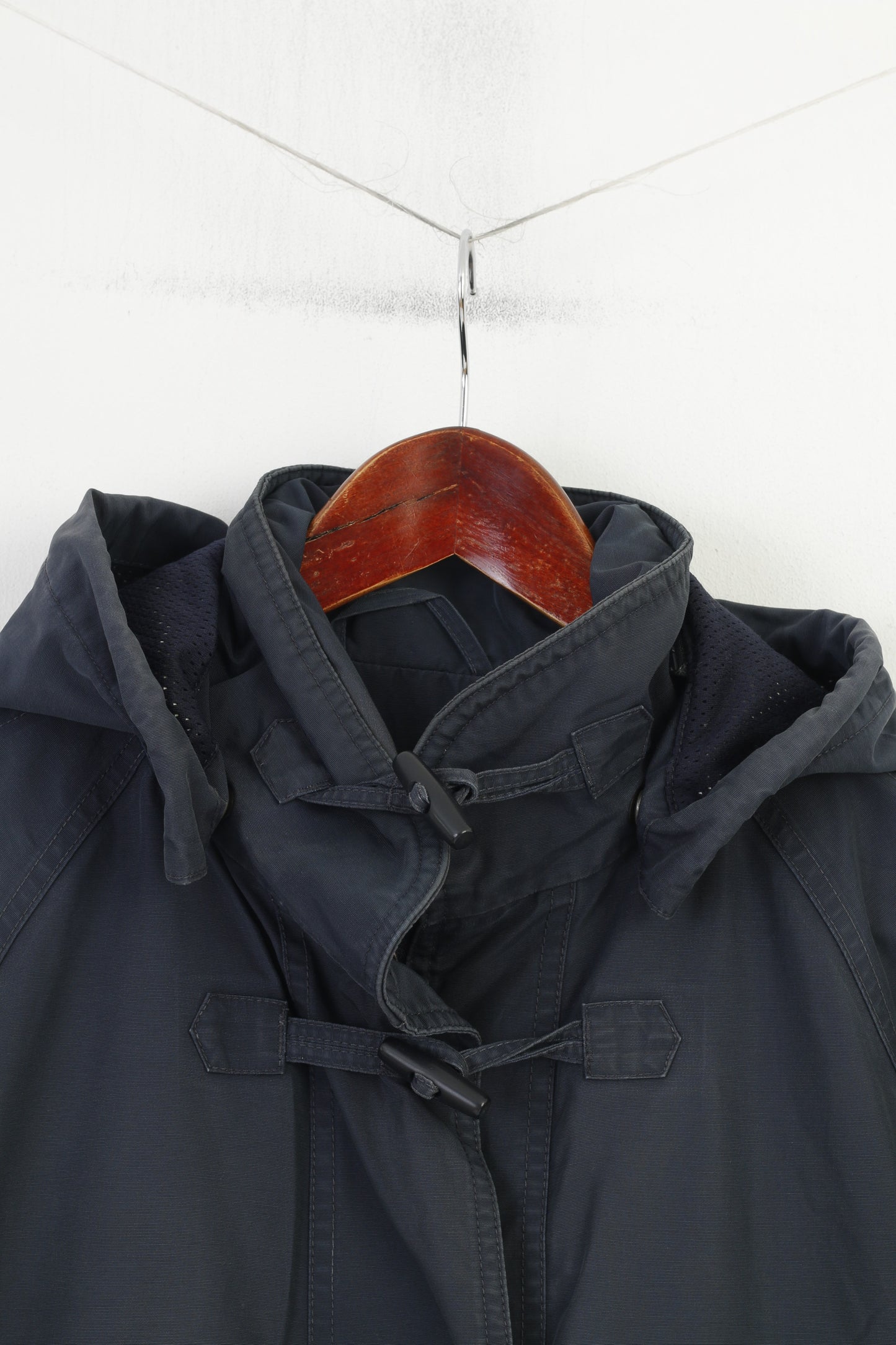 Red Green Men S Jacket Navy Cotton Nylon Blend Duffle Hooded Outdoor Vintage Pockets Top