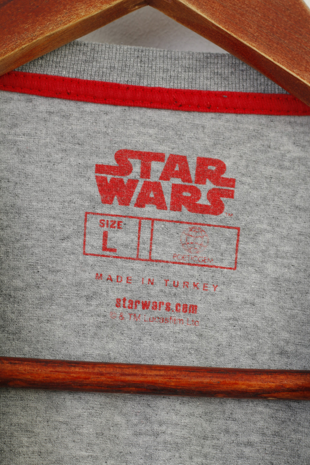 Star Wars Men L T-Shirt Grey  Graphic Crew Neck Short Sleeve Vintage Top