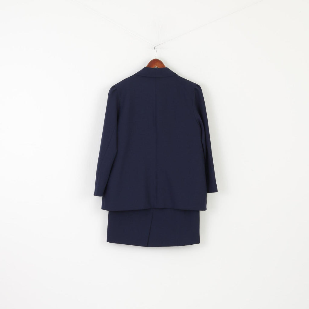 Vintage Women 20 48 XXL Skirt Suit Navy Shiny Gold Buttons Blazer Work Set