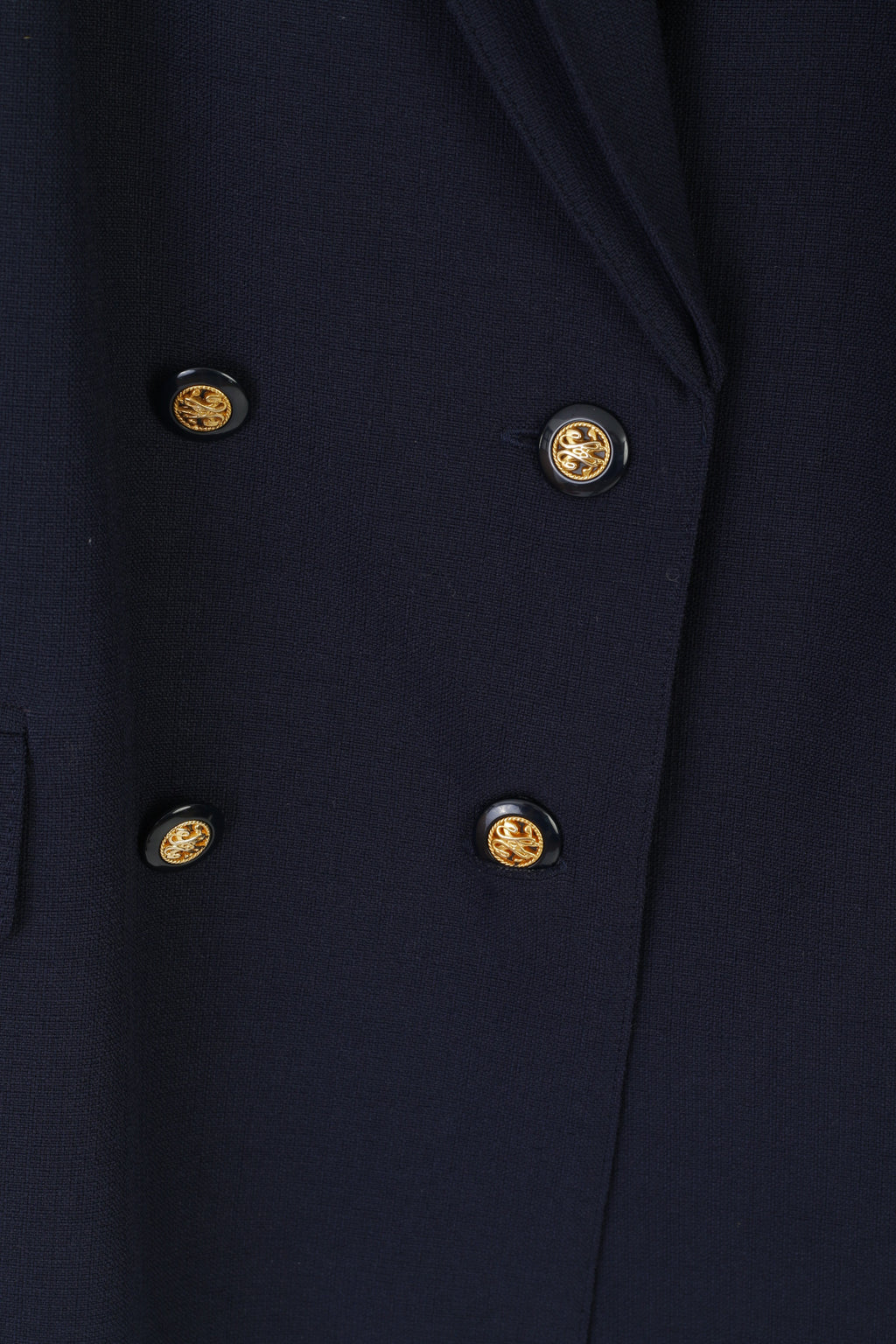 Vintage Women 20 48 XXL Skirt Suit Navy Shiny Gold Buttons Blazer Work Set
