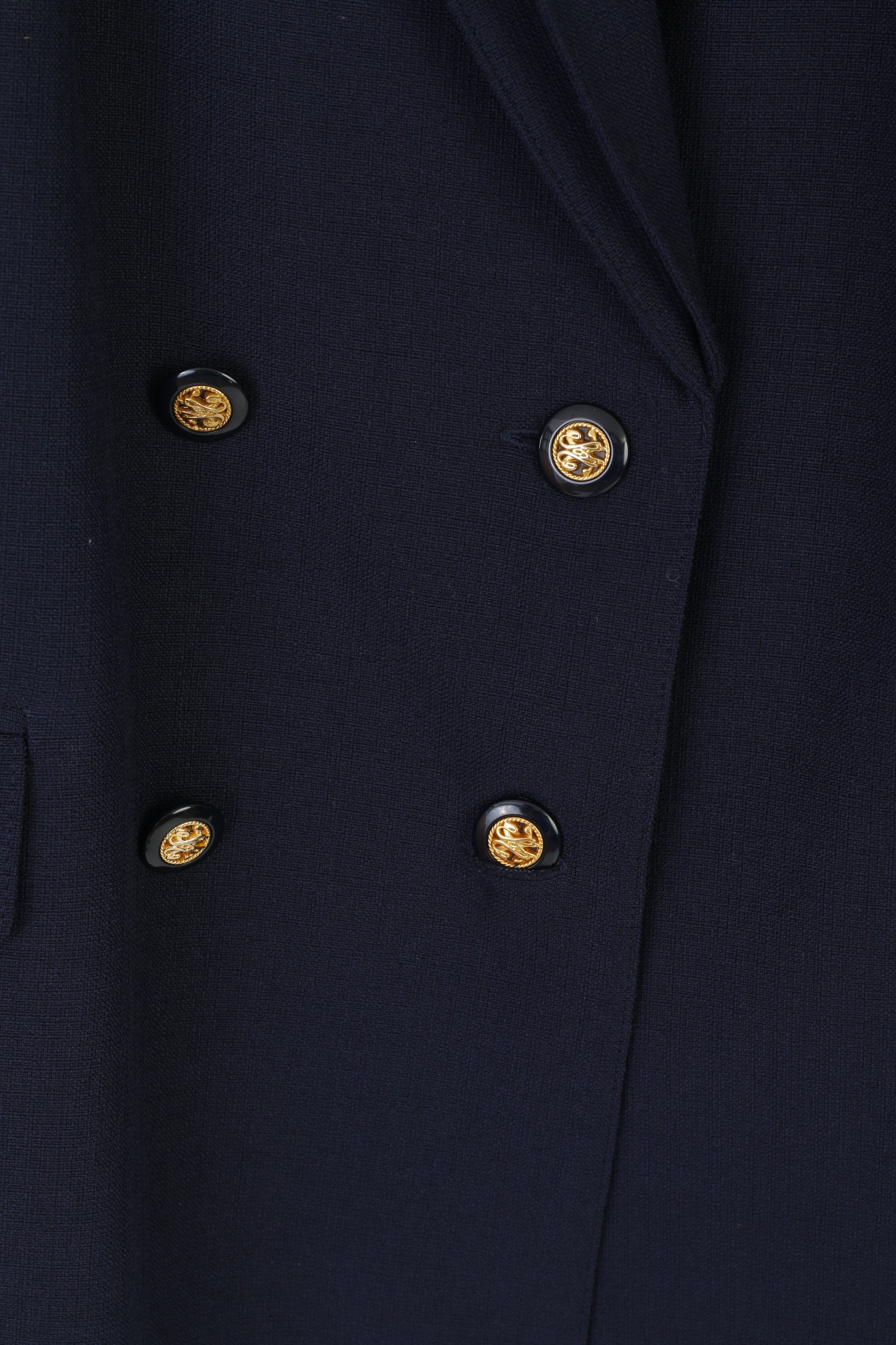 Vintage Women 20 48 XXL Skirt Suit Navy Shiny Gold Buttons Blazer Work Set