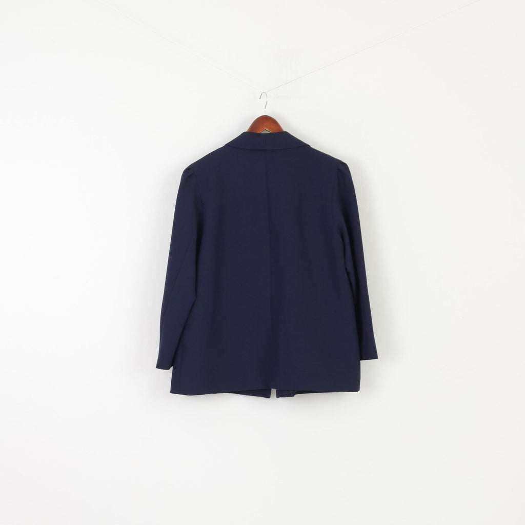 Vintage Women 20 48 XXL Skirt Suit Navy Shiny Gold Buttons Blazer Work Set