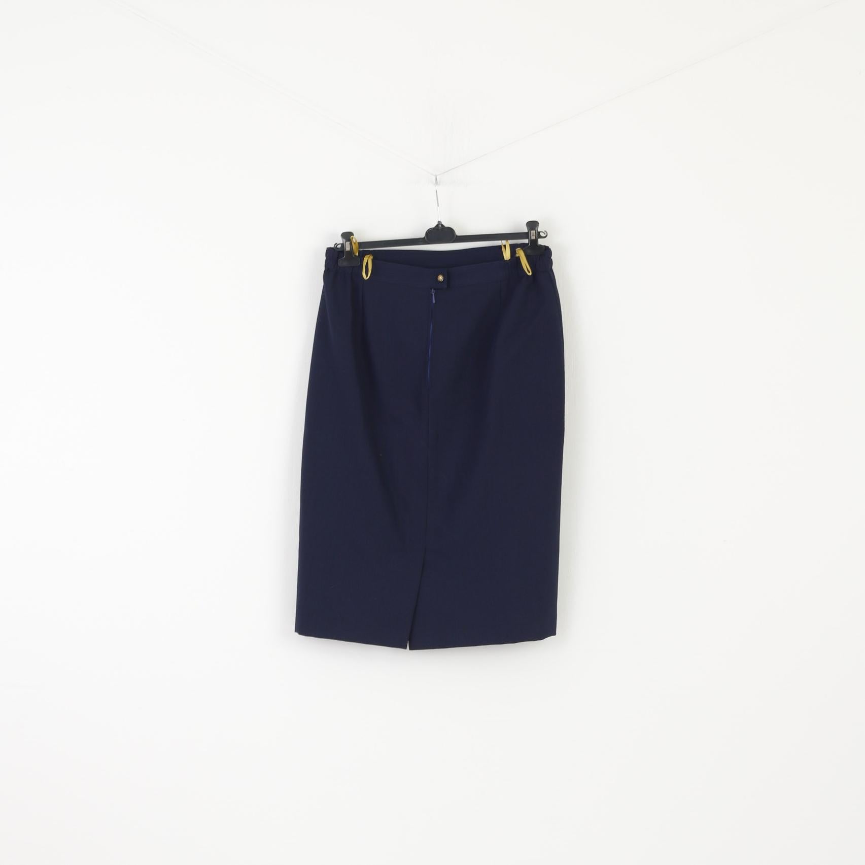 Vintage Women 20 48 XXL Skirt Suit Navy Shiny Gold Buttons Blazer Work Set