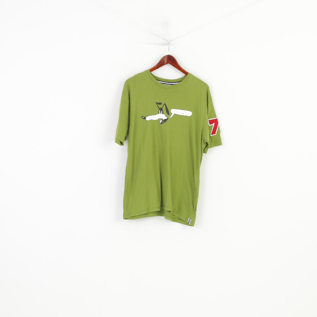 FC Seventy Two Men L T- Shirt Green Vintage Cotton Graphic 72 Classic Crew Neck Top