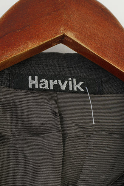 Harvik Hommes 42 Blazer Gris Or Boutons Multi Poches Simple Boutonnage Vintage Top Veste