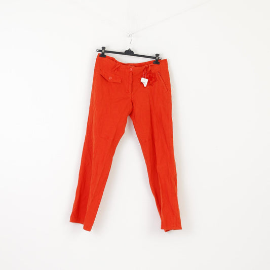 New Extenso Women 46 Trousers Orange Linen Cotton Summer Casual Pants