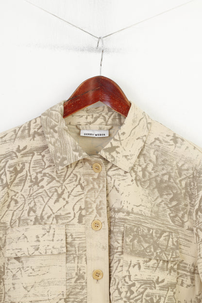 Gerry Weber Women 14 40 L Blazer Beige Cotton Western Printed Buttoned Country Collar Vintage Jacket
