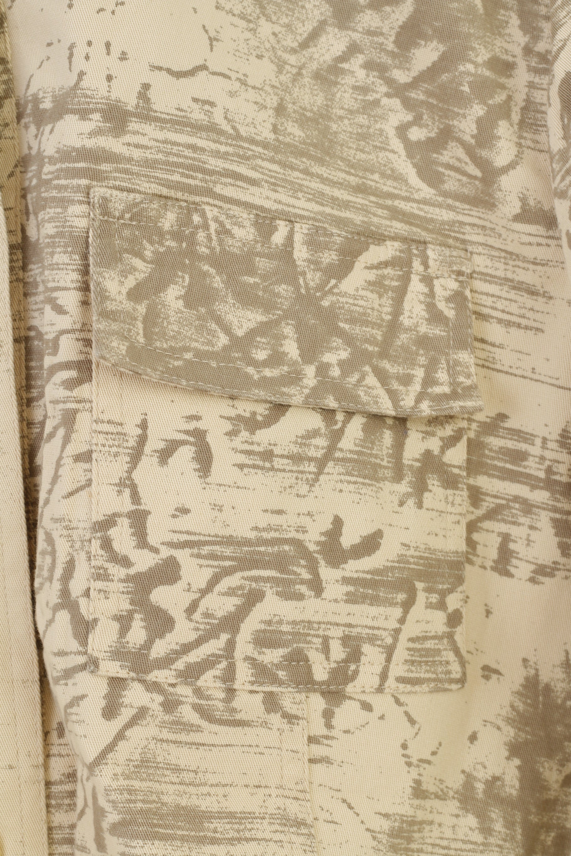 Gerry Weber Women 14 40 L Blazer Beige Cotton Western Printed Buttoned Country Collar Vintage Jacket