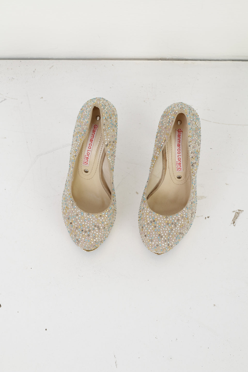 GIANMARCO LORENZI Couture Women 36 Toe Heels Beige Studded Diamonds