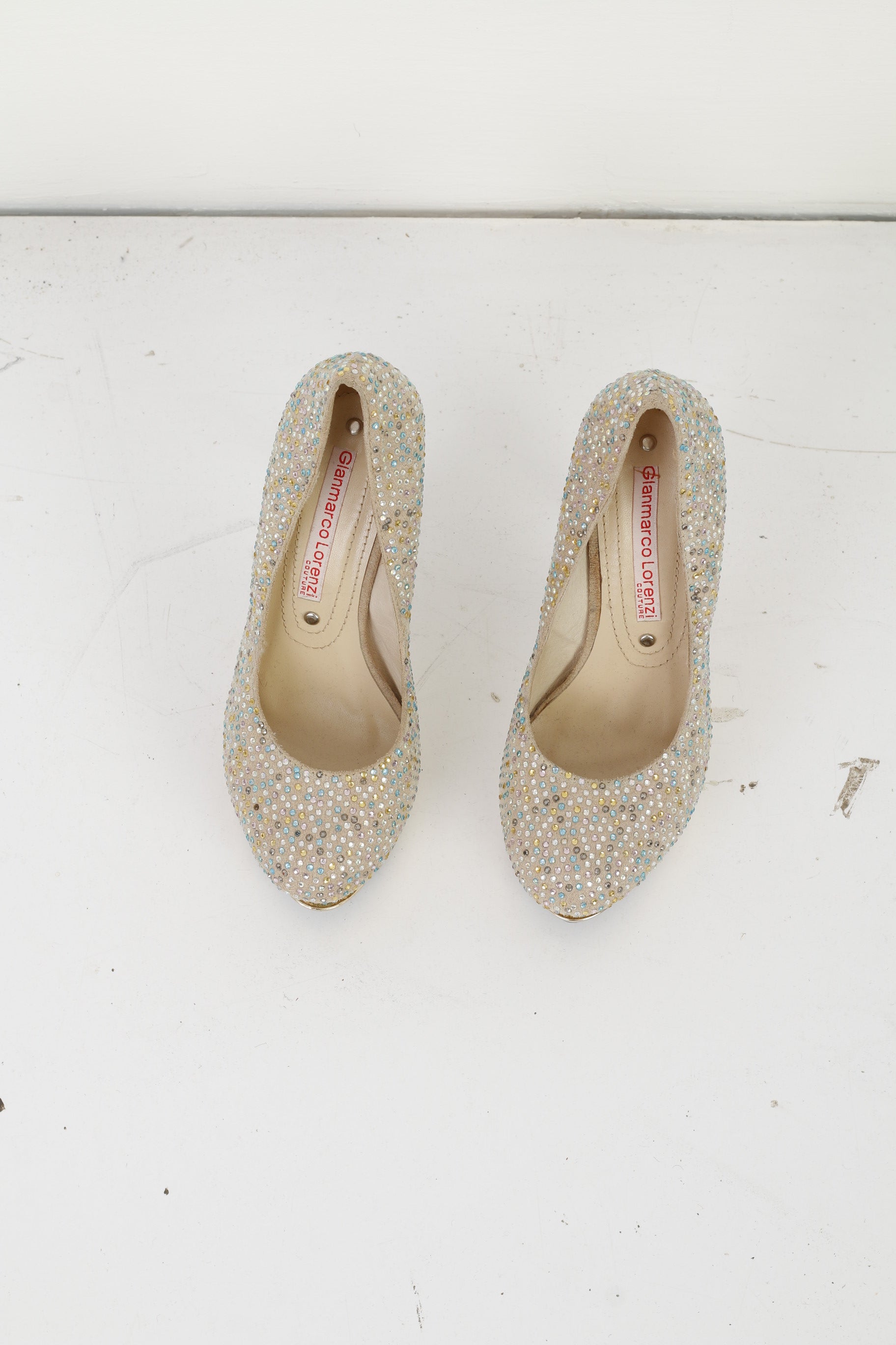 GIANMARCO LORENZI Couture Women 36 Toe Heels Beige Studded Diamonds