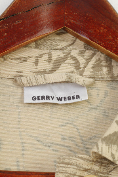 Gerry Weber Women 14 40 L Blazer Beige Cotton Western Printed Buttoned Country Collar Vintage Jacket