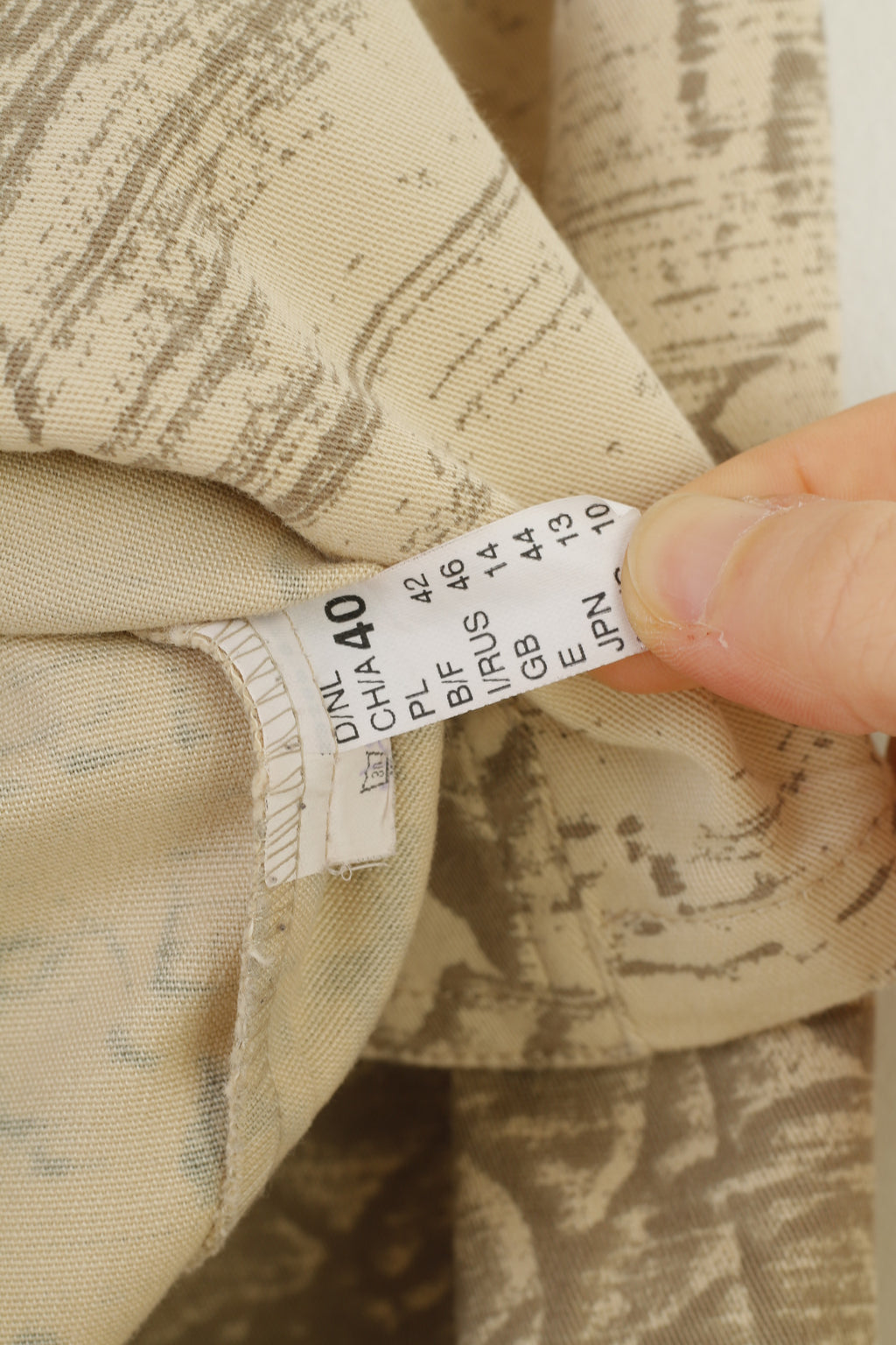 Gerry Weber Women 14 40 L Blazer Beige Cotton Western Printed Buttoned Country Collar Vintage Jacket