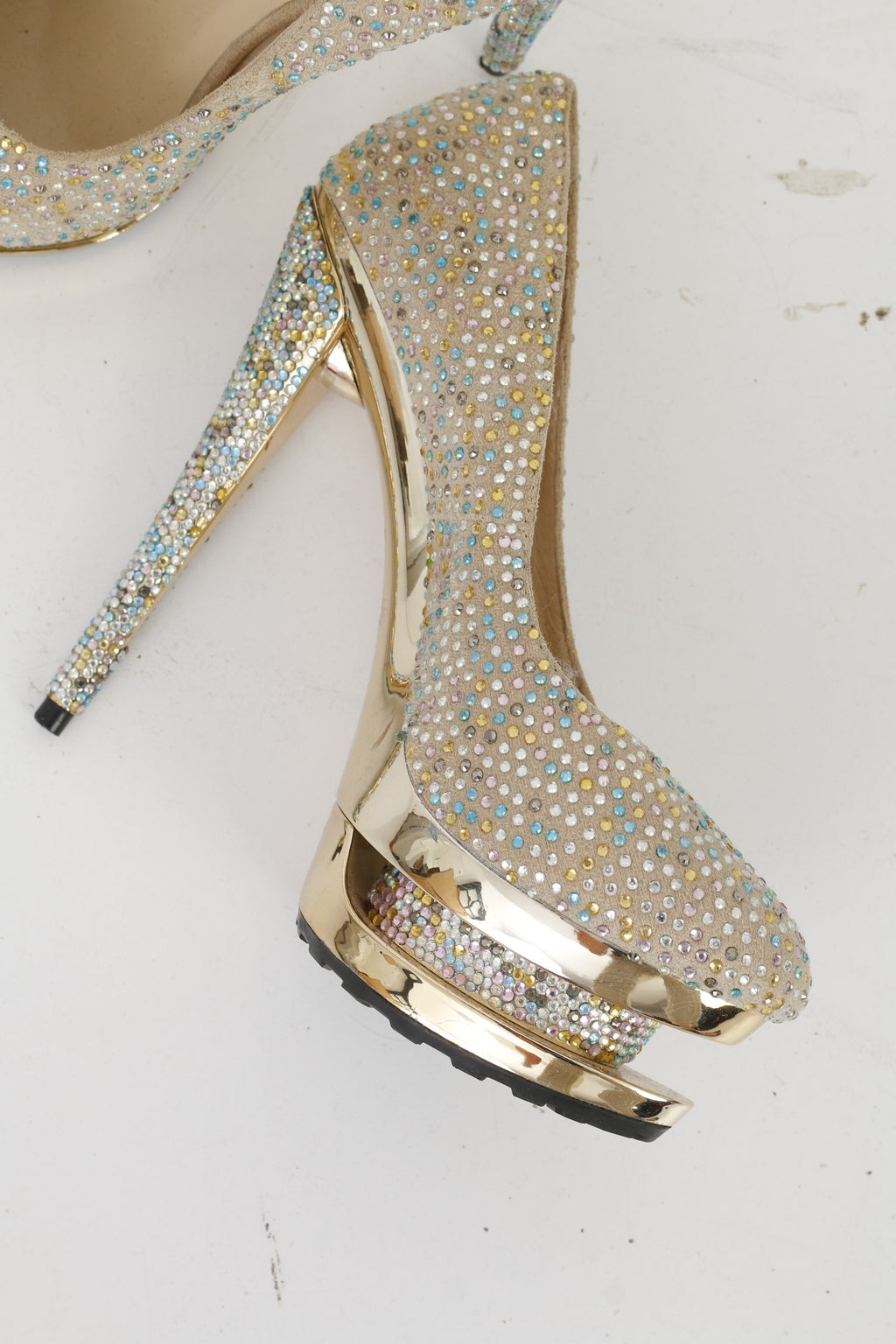 GIANMARCO LORENZI Couture Women 36 Toe Heels Beige Studded Diamonds