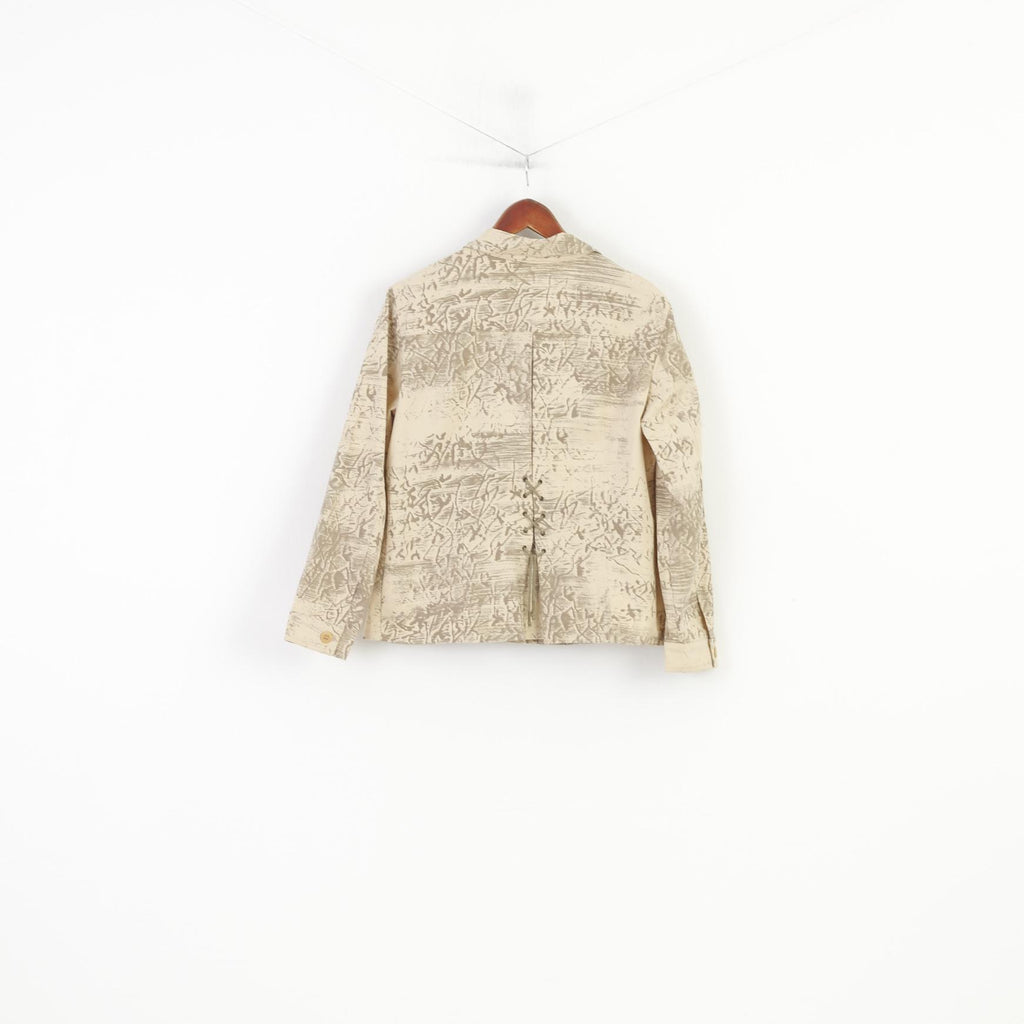 Gerry Weber Women 14 40 L Blazer Beige Cotton Western Printed Buttoned Country Collar Vintage Jacket