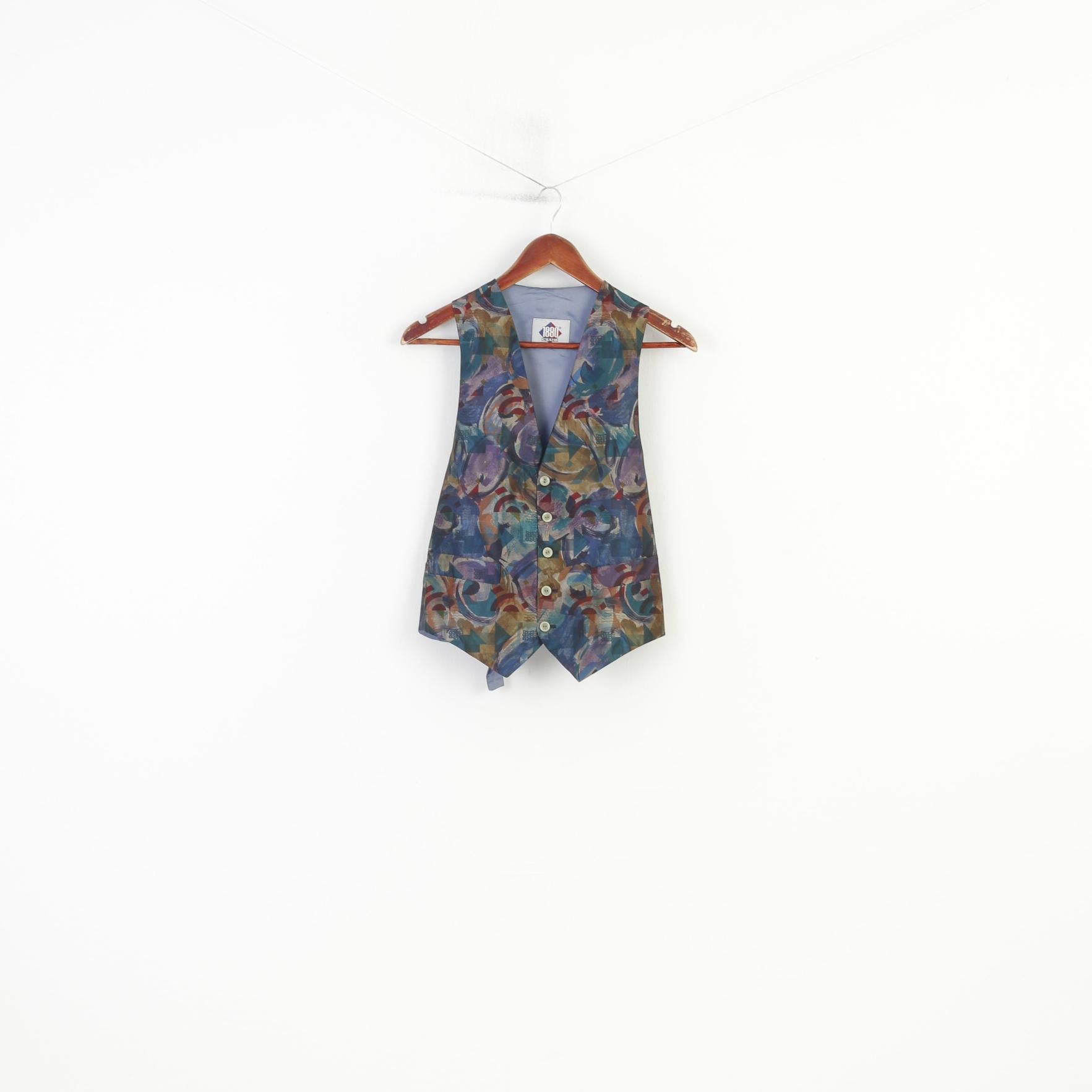 1880 Club  Men 36 S Waistcoat Blue Abstract Shiny Retro Vintage Vest