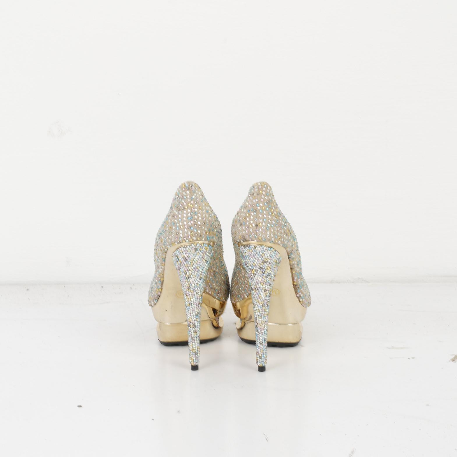 GIANMARCO LORENZI Couture Women 36 Toe Heels Beige Studded Diamonds