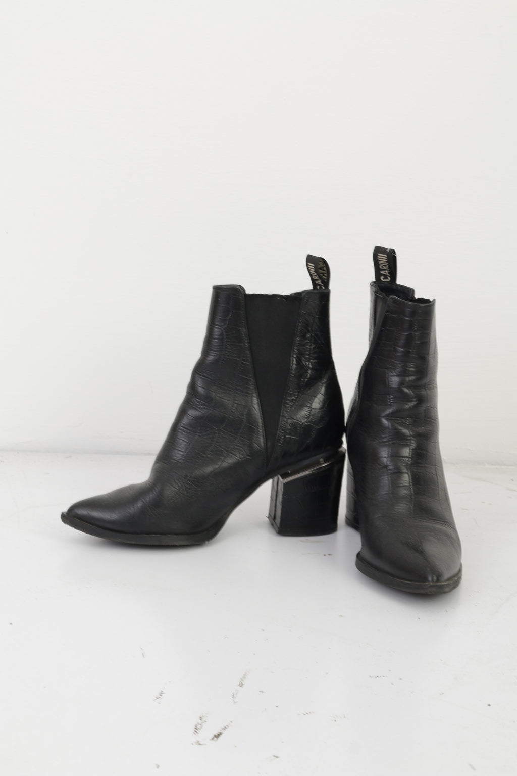 Carinii Donna Stivaletti con tacco 39 Scarpe con serpente lucido in pelle nera