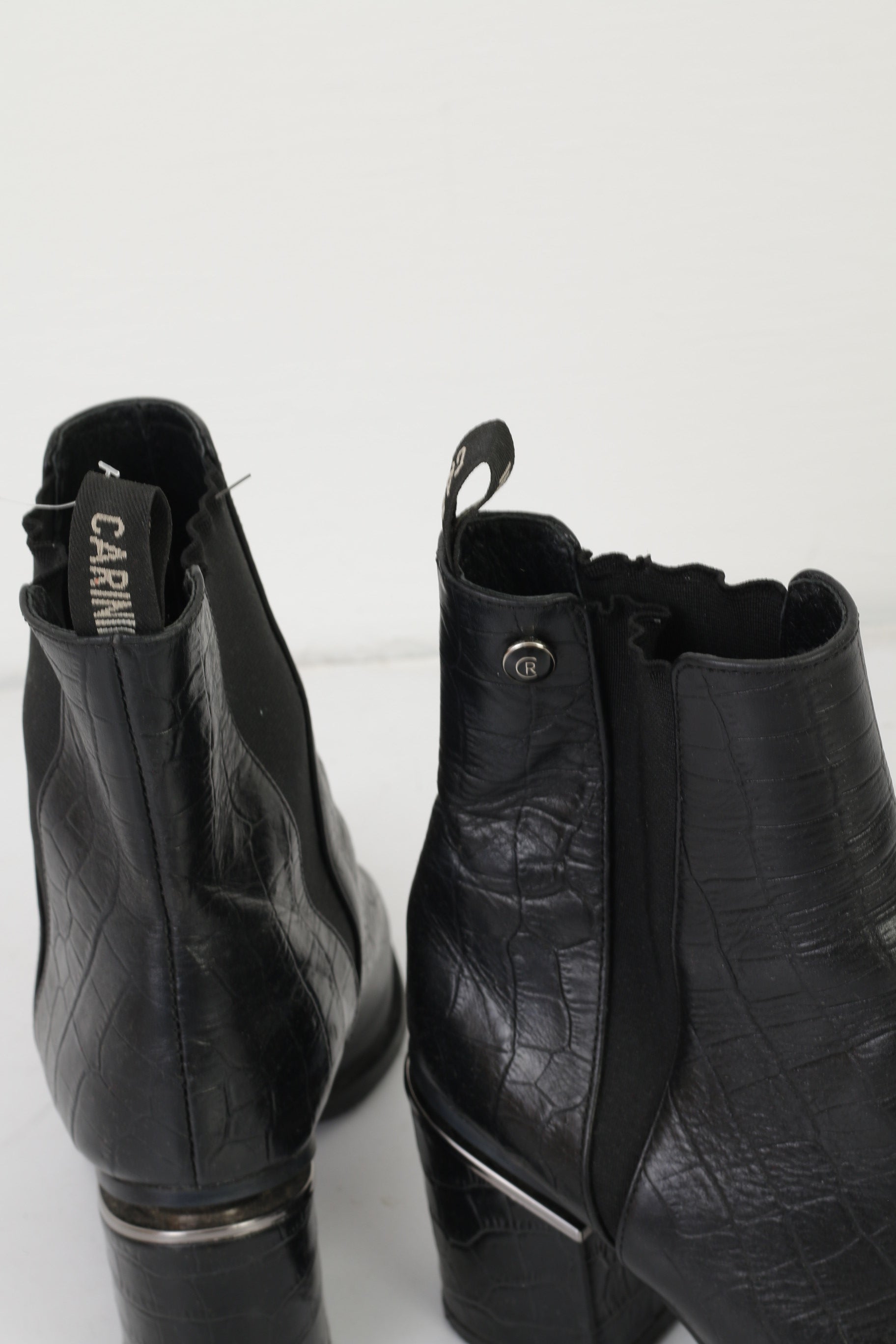 Carinii Donna Stivaletti con tacco 39 Scarpe con serpente lucido in pelle nera