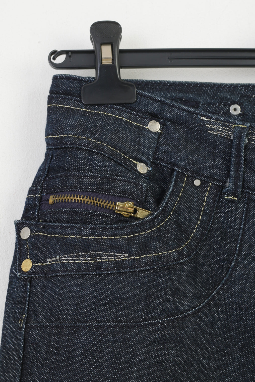 River Island Women 12 38 Jeans Trousers Navy Cotton  Gold Detailed  Original Pants