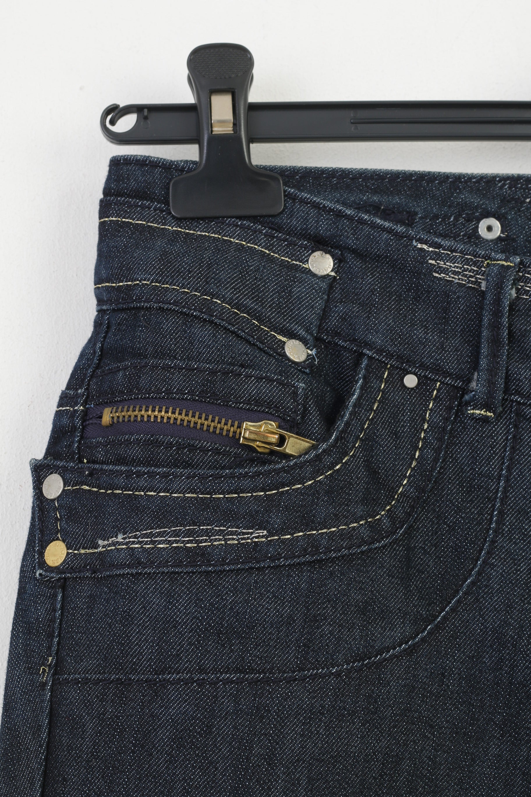 River Island Women 12 38 Jeans Trousers Navy Cotton  Gold Detailed  Original Pants