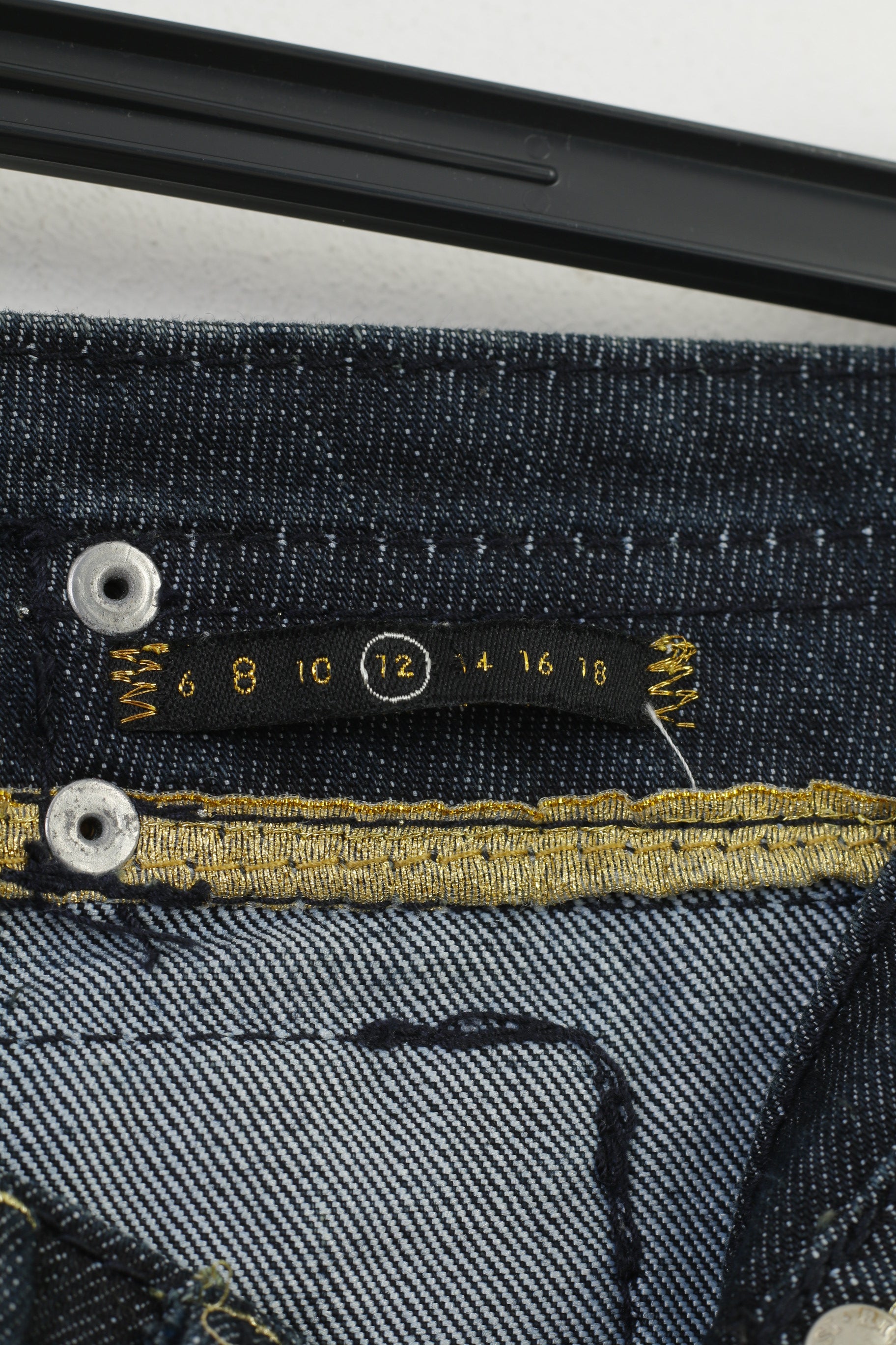 River Island Women 12 38 Jeans Trousers Navy Cotton  Gold Detailed  Original Pants