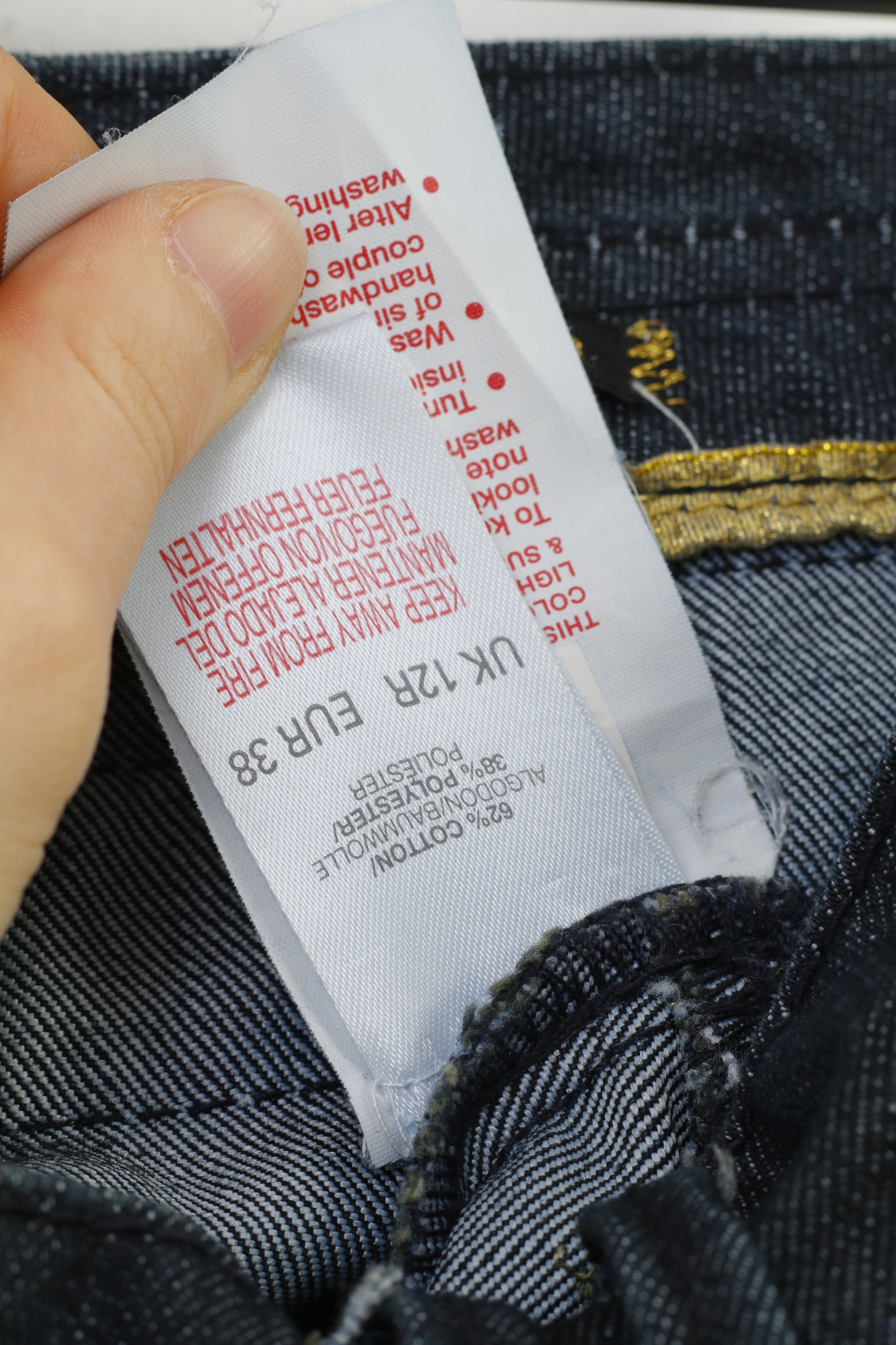 River Island Women 12 38 Jeans Trousers Navy Cotton  Gold Detailed  Original Pants