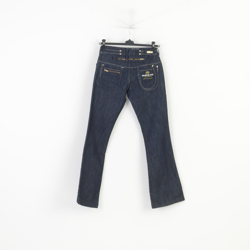 River Island Women 12 38 Jeans Trousers Navy Cotton  Gold Detailed  Original Pants